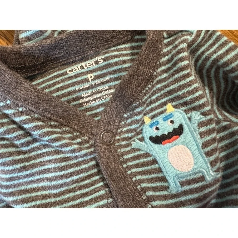 Carters Preemie Baby‎ Boy Sleeper Monster Outfit Claw Feet Cotton Reborn Doll